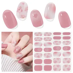 DUKASOU Semi Cured Gel Nail Strips,28 pcs Gel Nail Stickers with UV Light,Long Lasting  Nails Art Stickersfor Spring Summer, Easy to Apply