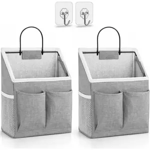 2pcs Wall Hanging Storage Bag, Wall Hanging Baskets for Organizing as Over the Door Organizer, Wall File Organizer, Rv Storage and Organization. For Bedroom, Office, Camper (Gray-Upgraded)