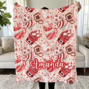 Personalized Christmas Hot Coca Santa Mug Custom Velveteen Plush Blanket
