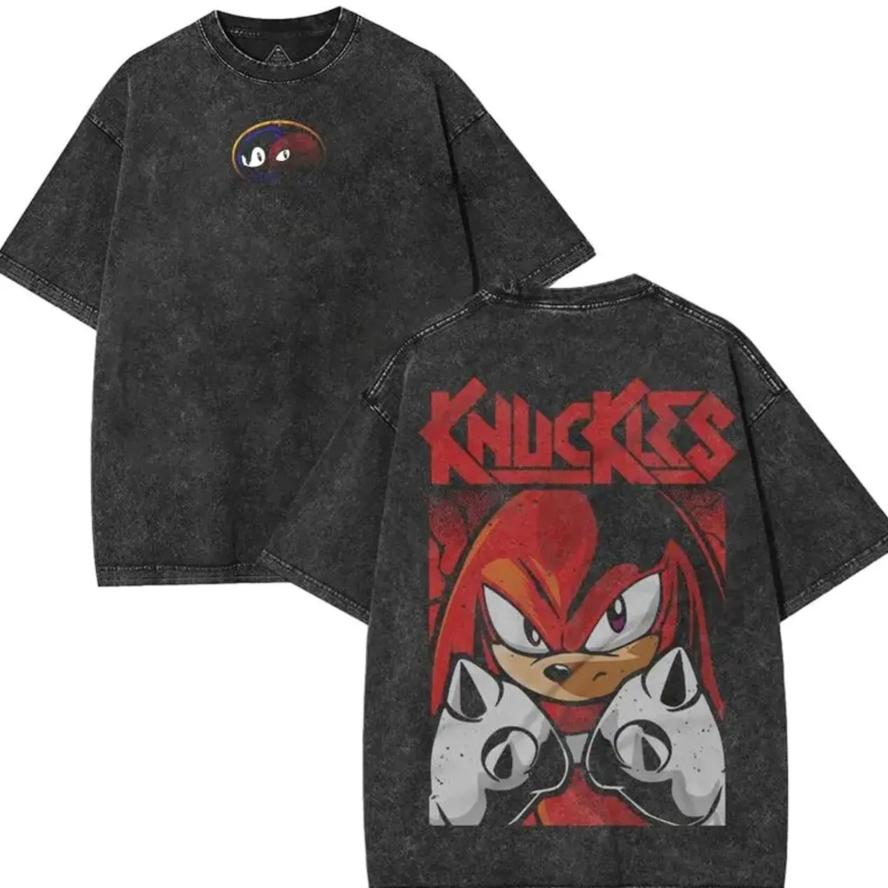 Retro Limited Knuckles the Echidna Graphic Tees T-Shirts, Sonic Movie Cartoon Unisex Oversized Heavyweight Cotton Wash Tee, Casual Comfort ZBY
