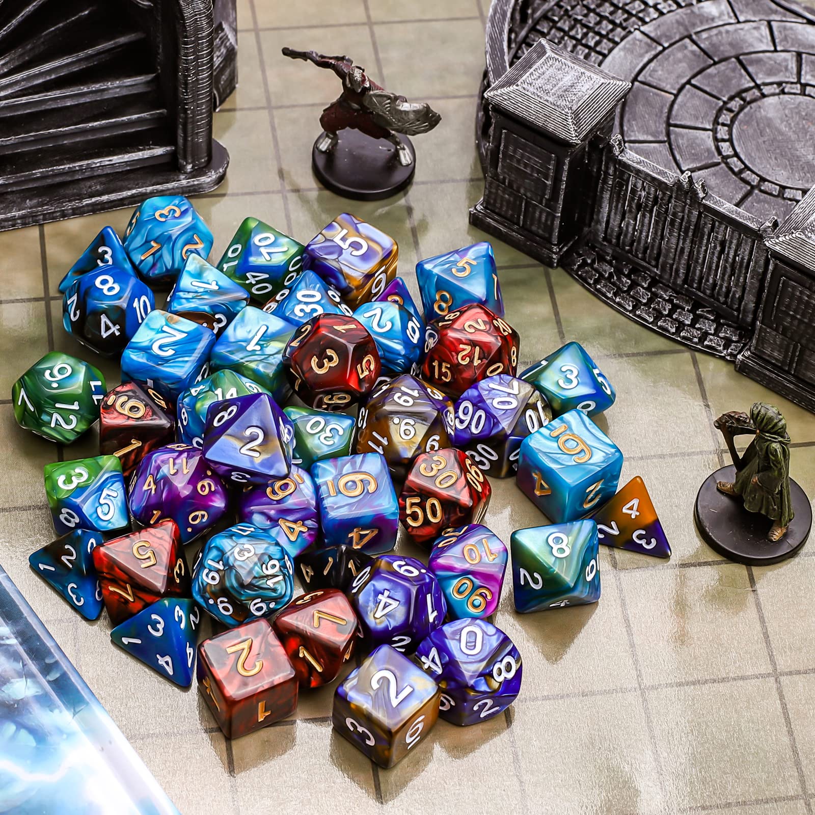 Polyhedral Dice Set - DND Role Playing Dice for Dungeons and Dragons RPG Table Games, Double-Color, 35pcs