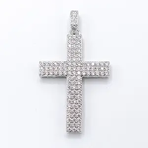 Pave Set Diamond Cross Pendant - White Gold