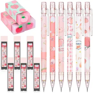 15 count Kawaii Mechanical Pencil Set First School  Pen Include Peach Mechanical Pencils with Tubes Pencil Refills Cute Juice Peach Eraser School Supplies for Sketching Architecture Drawing (0.7 MM)