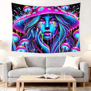 1pc Bright Psychedelic Mushroom Tapestry Wall Art for Living Room Festival Party Decor Vibrant Colorful Printed Fabric Stylish Background Decoration Room Aesthetics Visual Impact Interior Design