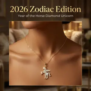 2026 Horse Year Lucky Unicorn Necklace Shiny Zircon Inlaid Titanium Steel Clavicle Chain