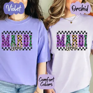 Mardi Gras Checkered Shirt/Crewneck ~Glitter~