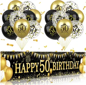 50Th Birthday Decorations - Black Gold 50Th Birthday Banner and Balloons for Indoor/Outdoor Parties MDCGFOD