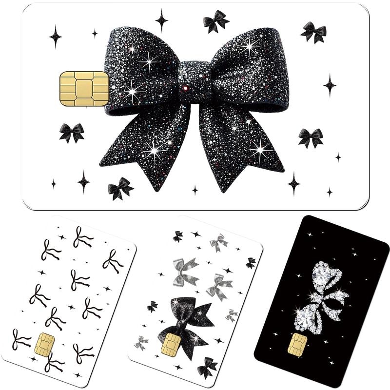 Coquete Leopard Credit Card Skin - 4 Pcs Cherry Bow 8 Ball Billiards Debit Skin Stickers Leopard Lip Print Credit Decal Cover Set for Transportation Key Debit Bus Cards Women