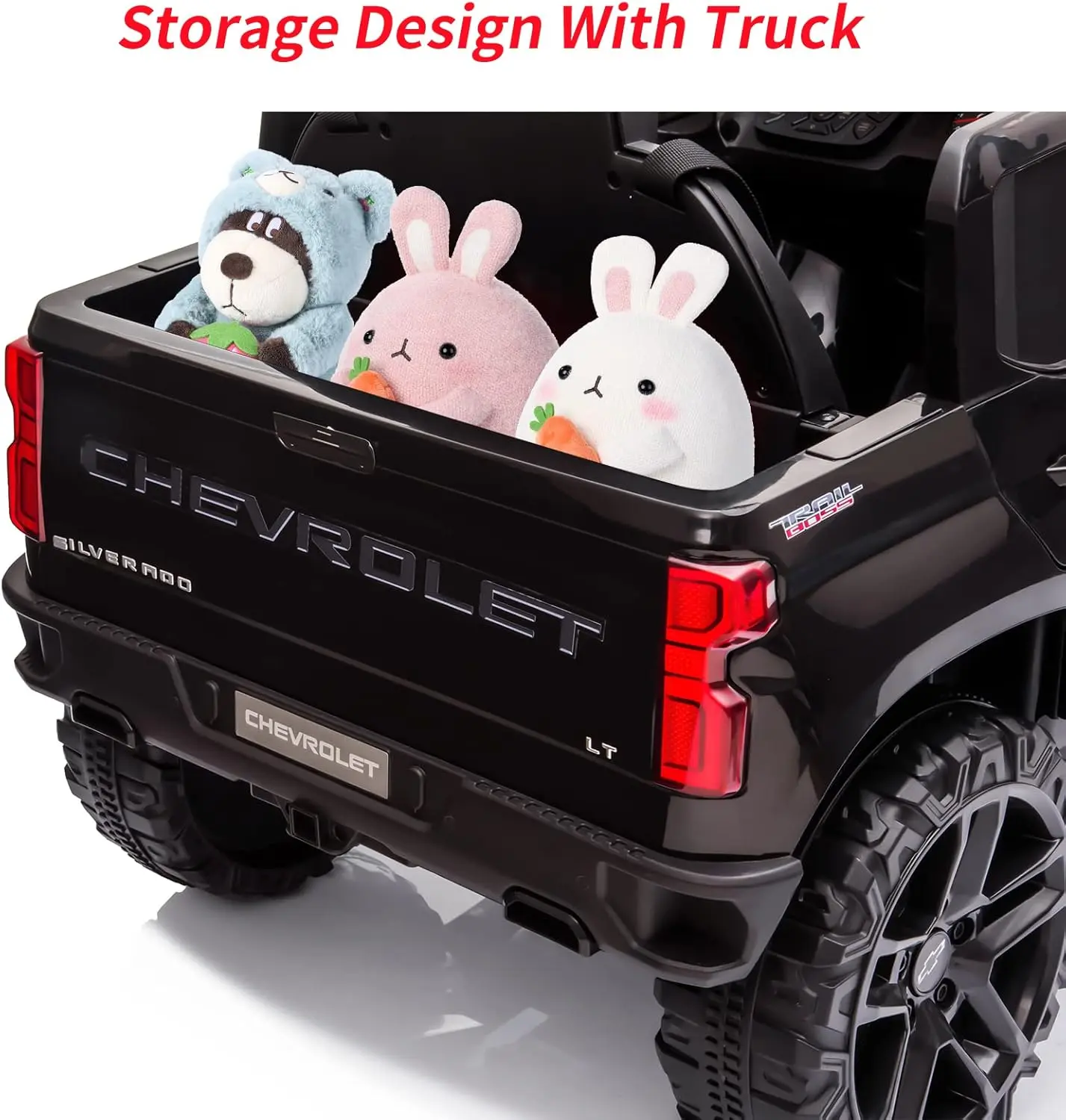 【Christmas Gift】Officially Licensed 12V Black Silverado Trail Boss Rechargeable Battery Unisex Kids Ride-On Truck, Remote Control Kart, Ride On Car, MP3 Bluetooth, LED Lights, Suspension, FM Radio, Adventure-Ready Toy Vehicle