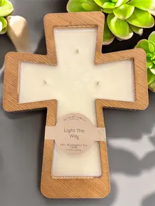 Wooden Dough Bowl Candle 100% Natural Soy Wax 16 oz Eco-Friendly Aromatic Cross Shape for Home Decor