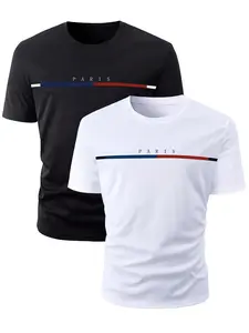 SOLY HUX Mens Letter Graphic Tee Tops Classic Short Sleeve Crew Neck T-Shirts 2 Piece Black and White Medium
