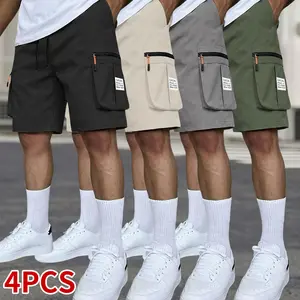 Men's Workwear Shorts with Adjustable Drawstring, Casual Style, Multi-Pocket, Polyester Fiber, Dark Gray, Black, Suitable for Summer Outdoor Leisure and Work Wear