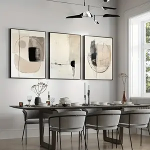 3 Pieces Optional Wooden Frame Minimalist Round Geometric Abstract Wall Art Wall Poster Black Beige Neutral Living Room Bedroom Modern Decor Gift Holiday Gift Physical Artwork Physical Photo Frame Adaptable Poster