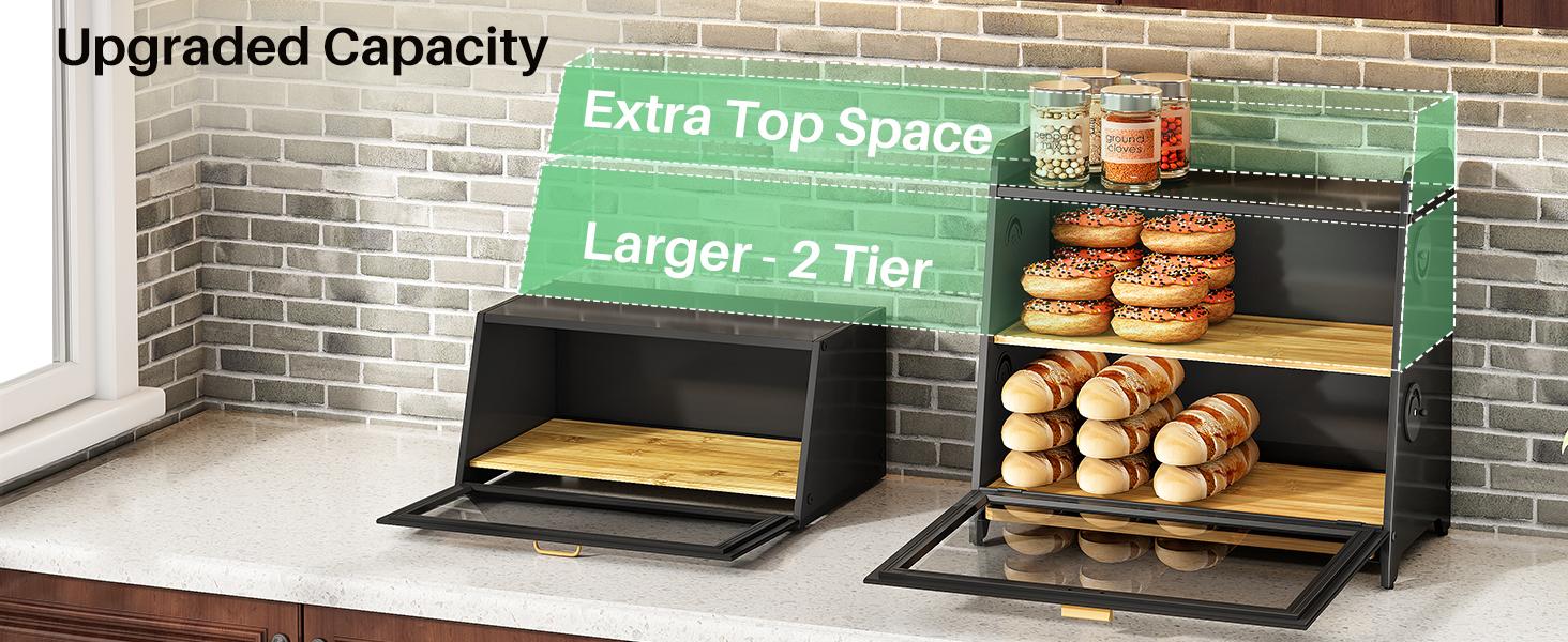 SNTD Bread Box for Kitchen Countertop, Airtight Homemade Bread Storage Container with Adjustable Vent Holes, Bamboo Cutting Board