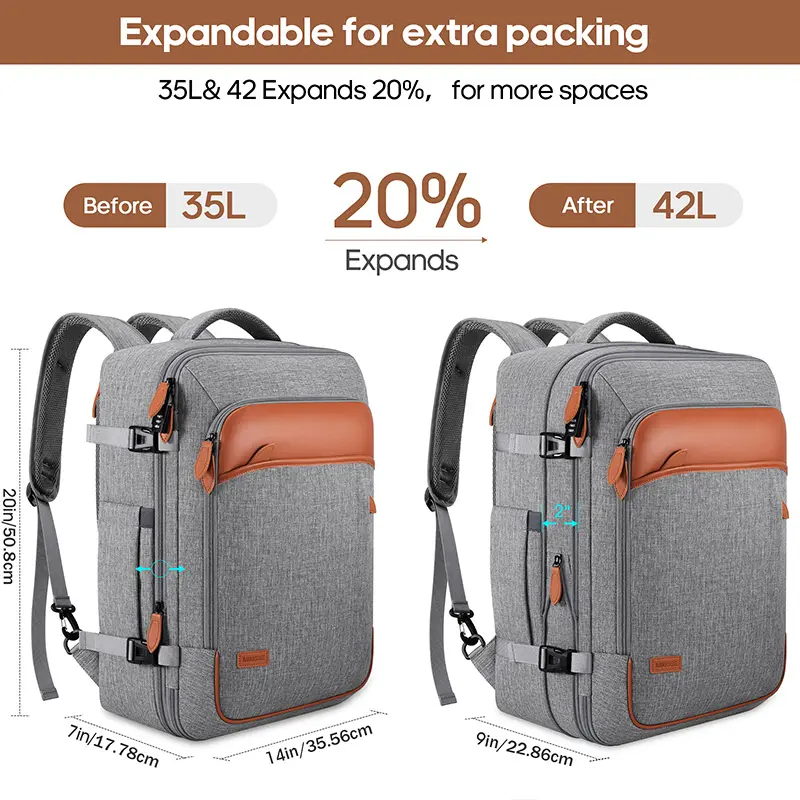 NWT! Muisse Laptop Travel Backpack Duffel Tote w/USB Cord and Luggage Strap Miusse 42L Travel Backpack with Hidden Straps 17-Inch Carry  main image 4