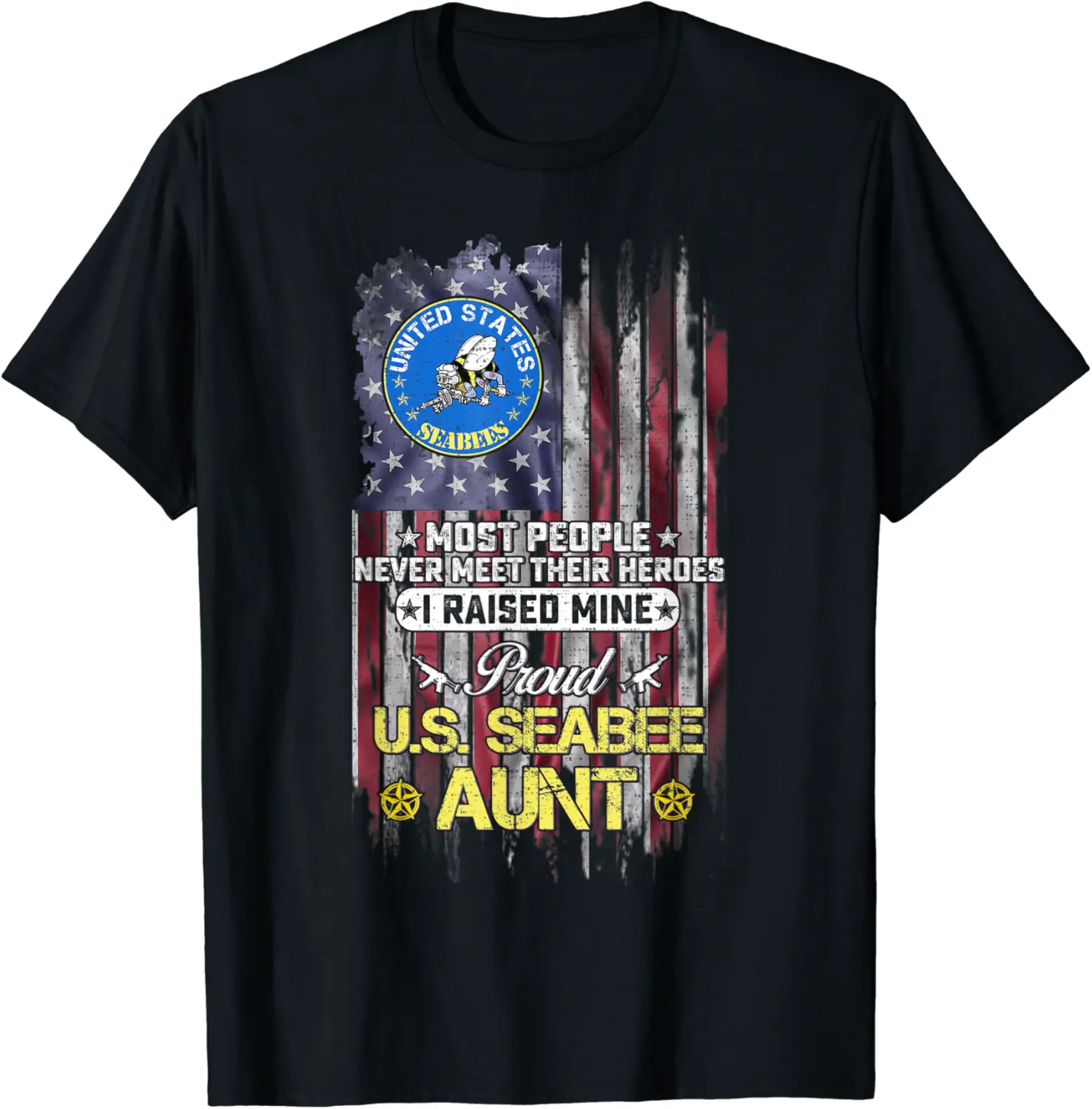 USA Flag Proud US Seabee Veteran Aunt - I Raised Mine T-Shirt - Dilpreetka Shop 39B0B2JH29SS