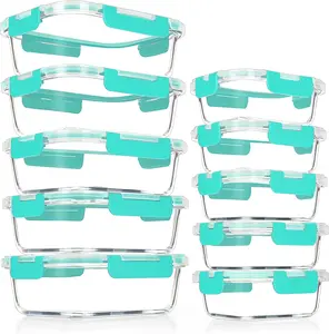 10Pack Glass Meal Prep Containers, Airtight Glass Lunch Containers,Stackable Glass  Storage Containers Set with Lids, of BPA, for Microwave,Oven, Freezer&Dishwasher Friendly,Green