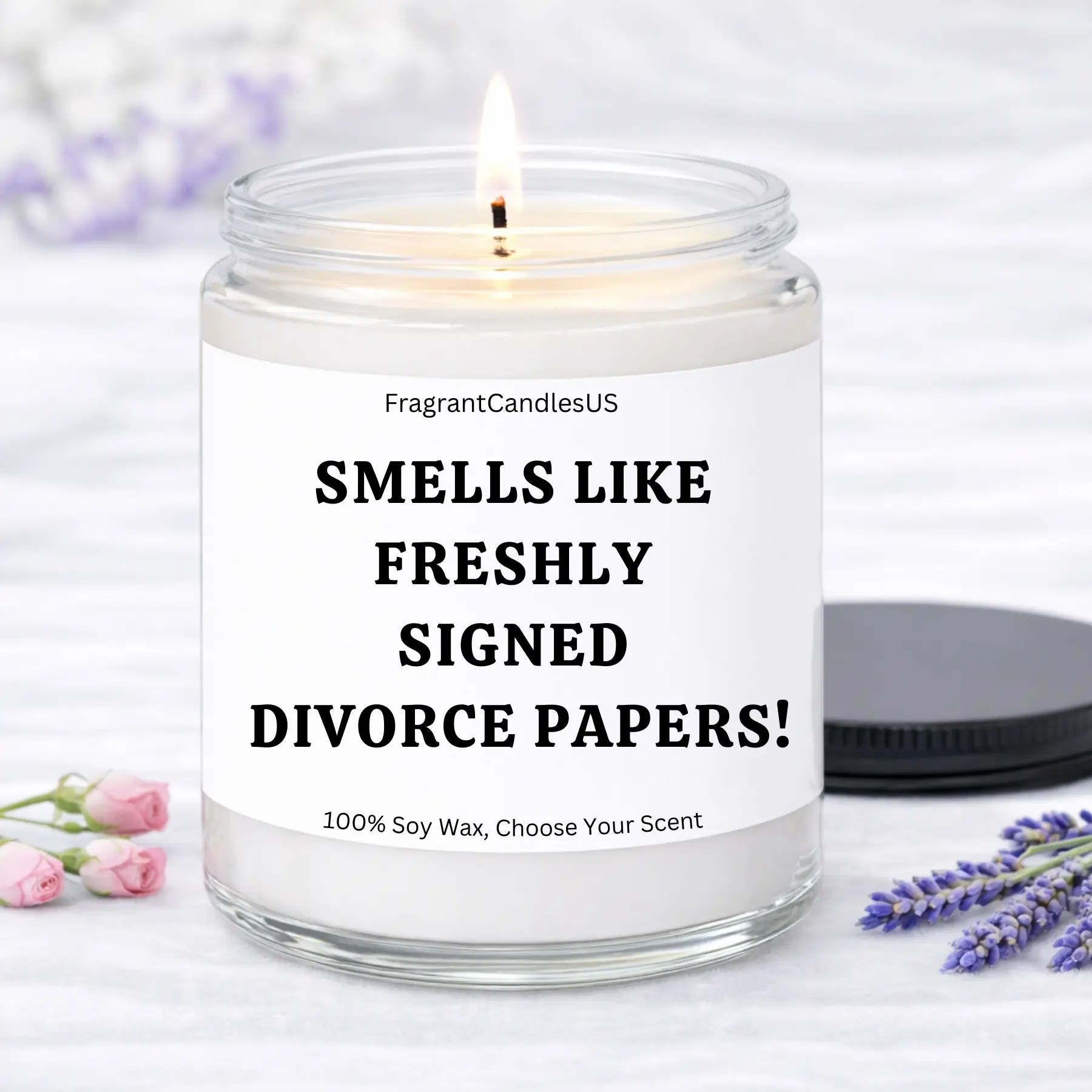 FragrantCandlesUS Hand-Poured Fragrance Scented Lavender Glass Soy Wax Candle with Wick - Smokeless Home Decor Candle, Self-Care Gift for Women, Light Healing Aroma for Breakup Relief
