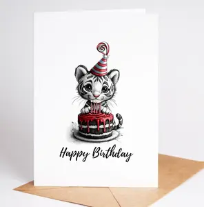 Adorable Tiger Birthday Card for Kids and Adults - Blank Inside on Premium Cardstock