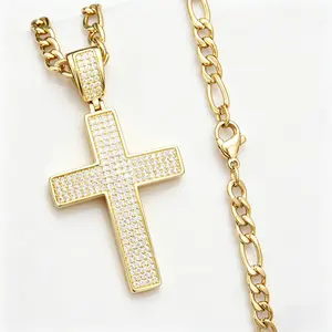 14k American style gold-plated diamond cross pendant necklace, hip-hop trend style, the first choice for unisex accessories, inlaid with full diamonds and sparkling