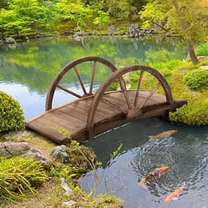3.3ft Wooden Garden Bridge – Arc Footbridge with Half-Wheel Style Railings. Solid Fir Construction. Weather-Resistant Stained Finish. 330 lbs Cap
