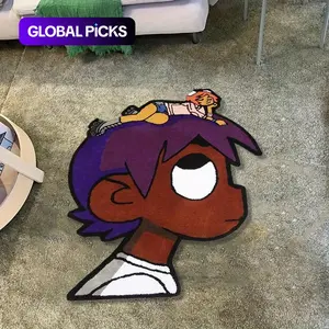 Soft Bedroom Rug with Hip-Hop Boy Pattern, Cozy Faux Wool Hallway Carpet, Fun Design Home Decor Mat, Perfect for Entryway, Cartoon Pattern Rug