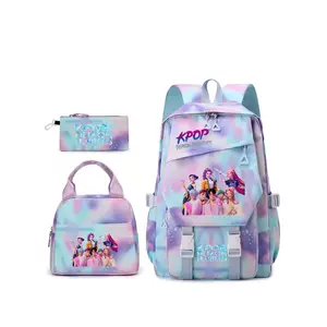 Women's Colorblock Backpack Set, Colorblock Bag, Cartoon Print Cute Trendy Practical Fashion, Large Capacity for Daily Use, School Outdoor Picnic Travel