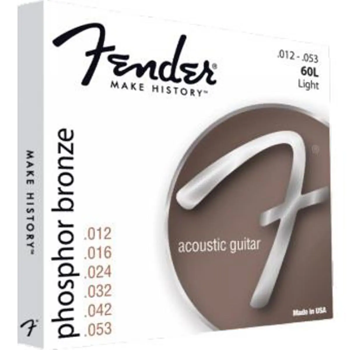 Fender Light Phosphor Bronze Acoustic Guitar Strings, Ball End, Light Gauge (.012-.053), 60L Set of 6