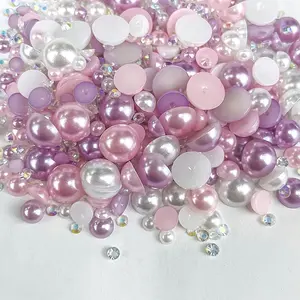 1000pcs Flat Bottom Pearls & Resin Rhinestones 3mm-10mm Ab Color, Half Round Beads for Nail Art Jewelry Decorations