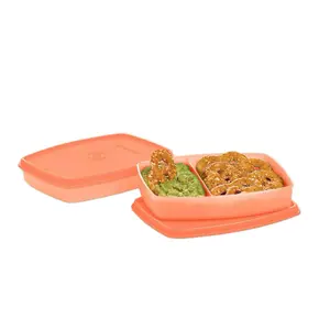 Side by Side Lunch Container - Orange Bento Box with Divided Compartments for Food Storage