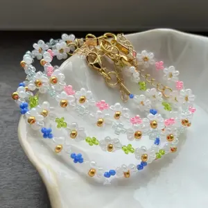 Beaded Flower Bracelet, Colorful Seed Bead Bracelet, Handmade Beaded Jewelry