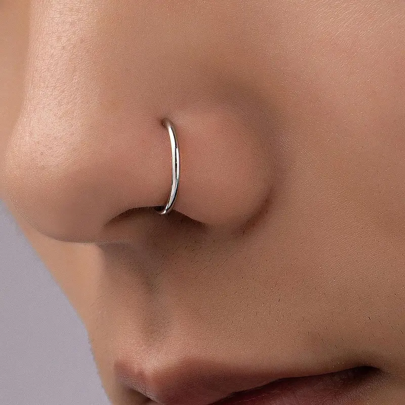Punk Style D-Shaped Nose Clip Fake Ear Rings, Unique Design Nose Ring for Women, Fashion Body Jewelry Accessories, Nose Piercing Jewelry, Body Jewellery