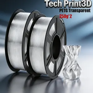 Tech Print3d Fast Petg Transparent 3D Printer Filament 1.75mm +/-0.02mm, High Speed Strong Flexibility 500mm/s, 250g X 2