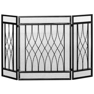 3-Panel Folding Fireplace Screen, Metal Mesh Fire Spark Guard for Wood Burning, 49.5" x 31.5", Black,Folding (Using high-quality and premium materials),Room Dividers,Room Divider Privacy Screens,for Home Office Bedroom,Patio Privacy Screen