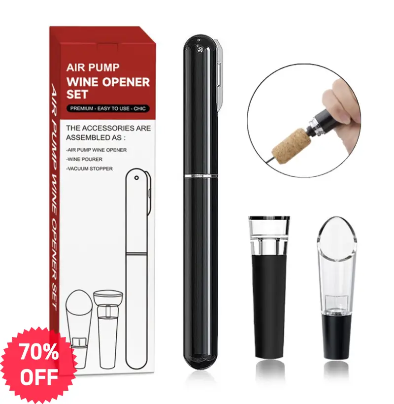 Air Pump Wine Opener Set with Vacuum Stopper & Drip-Free Pourer – All-in-One Kit for Home, Restaurant & Gifting – Perfect for Wine Enthusiasts & Hosts