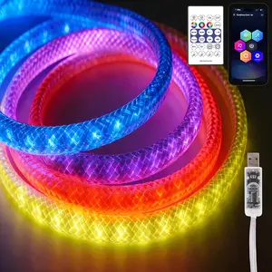 9.84FT/3M LED Strip Lights, 360° Glow Braided Smart IC USB Rope Light, Neon Rope Light with Music Sync, IP67 Waterproof, App & Remote Control Rope LED Lights, Color Changing for Bedroom