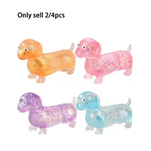 2/4pcs Dachshund Squishy, Glitter Weiner Dog Maltose Stress Ball, Slow Rise Fidget for Anxiety Relief, Soft Squeeze Desk Gadget for Home Office Travel