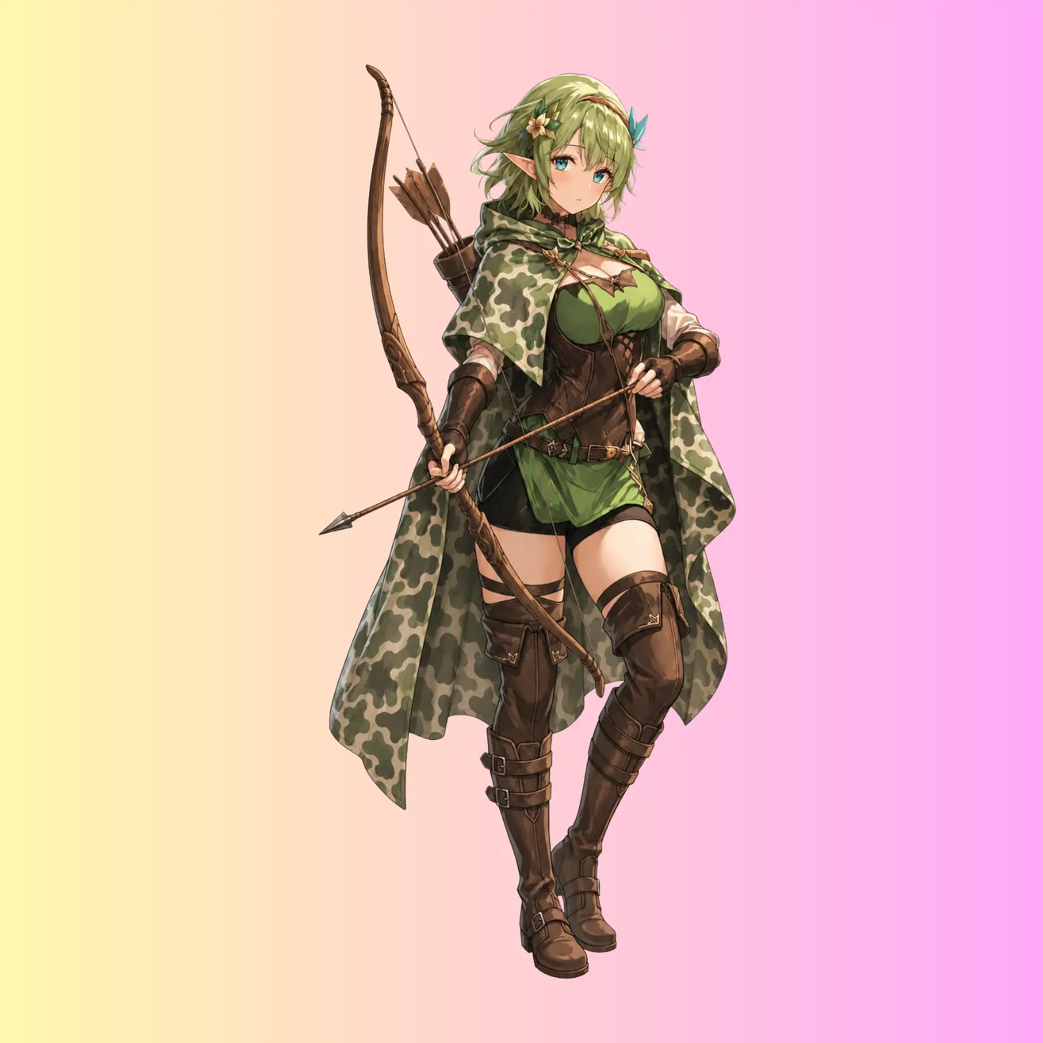 Forest Elf Archer Sticker, Anime Hunting Girl With Bow Waterproof Vinyl Decal for Truck Laptop Tumbler