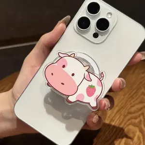 Kawaii Strawberry Cow MagSafe Phone Grip – Kawaii Cow Magnetic Pop Socket & Kickstand – Cute Gift for Her