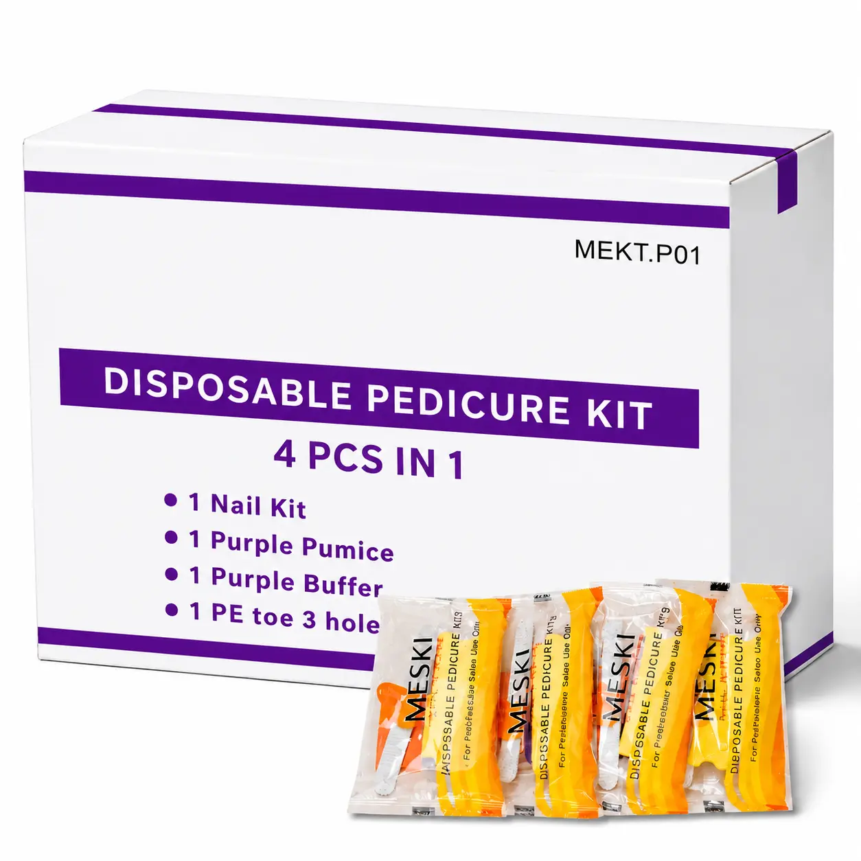 TP HTOWN 200 Sets Disposable Pedicure Kit 4-in-1, Nail File, Nail Buffer, Pumice Pad & Toe Separator, Manicure Pedicure Supplies for Nail Salon