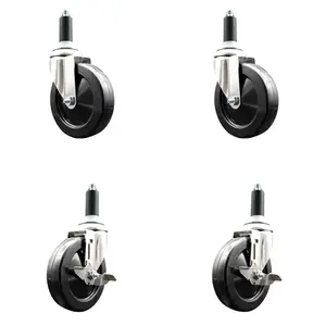 Service Caster SCC-SS316EX20S514-SRS-2-TLB-2-1 Soft Rubber Swivel Stem Caster with 5 in. Caster Wheels 1 in. Expanding Stems 316 Stainless Steel Casters - Set of 4