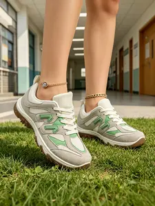 New gray-green thick-soled retro sports shoes, breathable mesh casual sports shoes, anti-slip thick-soled training shoes, everyday casual loafers, excellent choice for spring walksNew grey-green thick-soled retro sports shoes, breathable mesh casual sport
