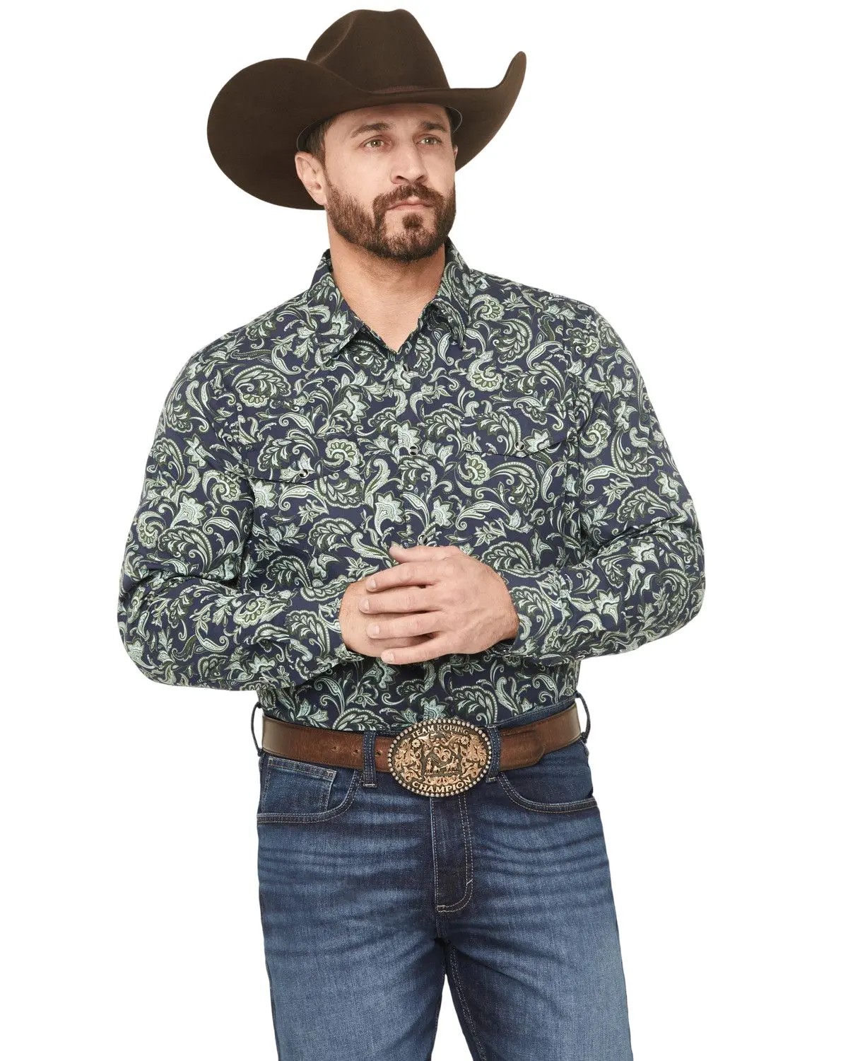 Gibson Trading Co Men's Men'S Hubert Floral Print Long Sleeve Snap Stretch - Gmfa25w6-Nvy-T