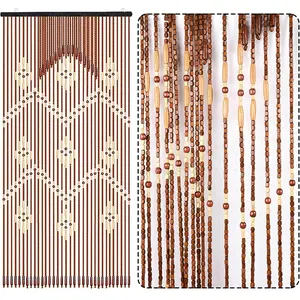 Wood Beaded Curtain for Doorway, 32 Strands Door Beads Curtains, Hanging Bead Curtain for Doorway, Wooden Beaded Door Beads for Home Decor Porch Bedroom Living Room Divider, 69 X 35 Inches Interior Decoration Accessories
