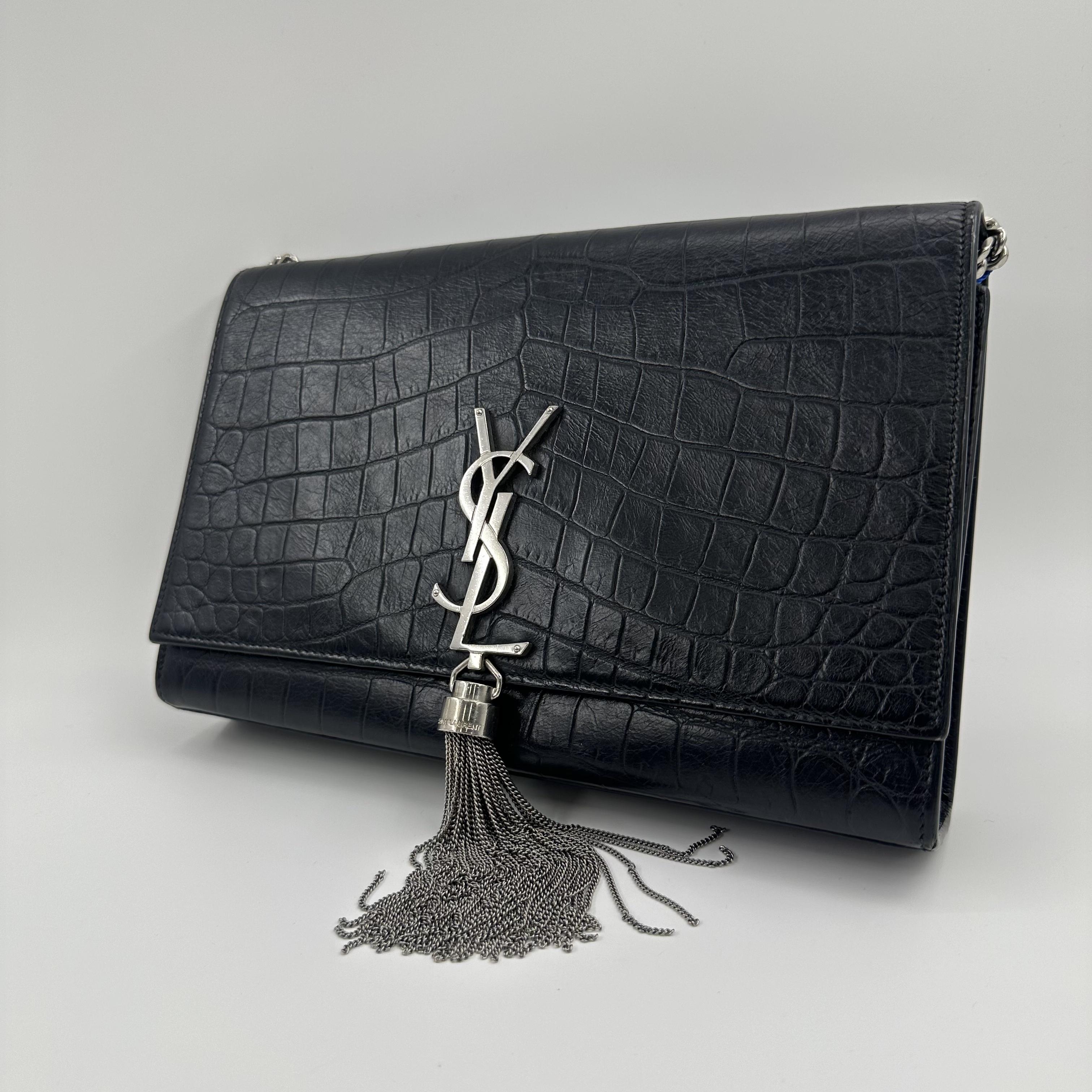 Pre-owned Yves Saint Laurent YSL leather messenger shoulder bag black