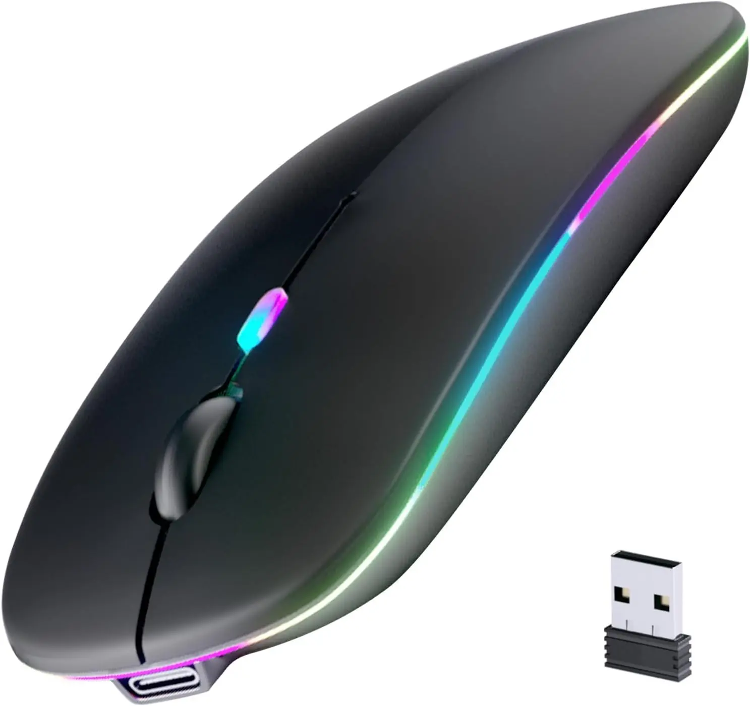 Rechargeable Wireless Mouse, Silent Bluetooth Mouse (Black) | ergonomic design,Bluetooth 5.2 and 2.4GHz USB Receiver,Portable Computer Mouse for Laptops, iPads, MacBooks & Apple Devices