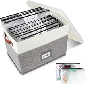 Board Game Storage Kit - Gray Rectangular Organizer with 12 Zipper Bags & Writable Stickers for Office Supplies Puzzles Video Games Craft Products 1 Pack Large