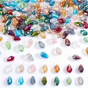 100 pieces of straight-hole beads, with mixed colors, transparent water-drop-shaped beads, having holes in the middle and evenly spaced. Suitable for handmade jewelry, necklaces, bracelets and earrings. Diameter of the holes: 1 millimeter.