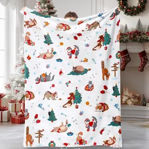 Cozy Christmas Cat Throw Blanket Ultra Soft Flannel Fleece Plush Warm Bed Cover for Holiday Decor and Winter Comfort