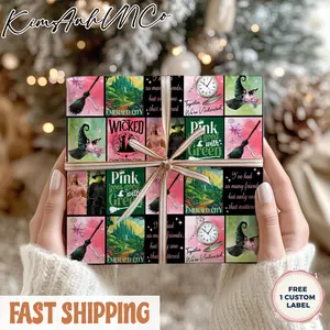 Wicked Movie Wrapping Paper Gifts, Glinda Elphaba Green Or Pink Family Matching, 2025 Wicked Wrapping Gifts, Christmas Holiday Party Paper